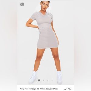 New PLT Grey Rib V Neck Bodycon Dress